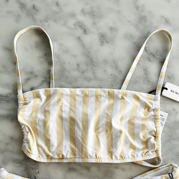 WeWoreWhat Leigh Bikini Top White/Shortbread Macro Stripe Delilah Bottom S/M - Picture 4 of 7
